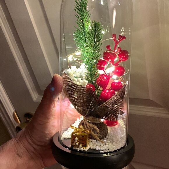 Christmas tree in glass dome. Appx 9” tall.  Uses 3-AAA batteries not included - Picture 9 of 11
